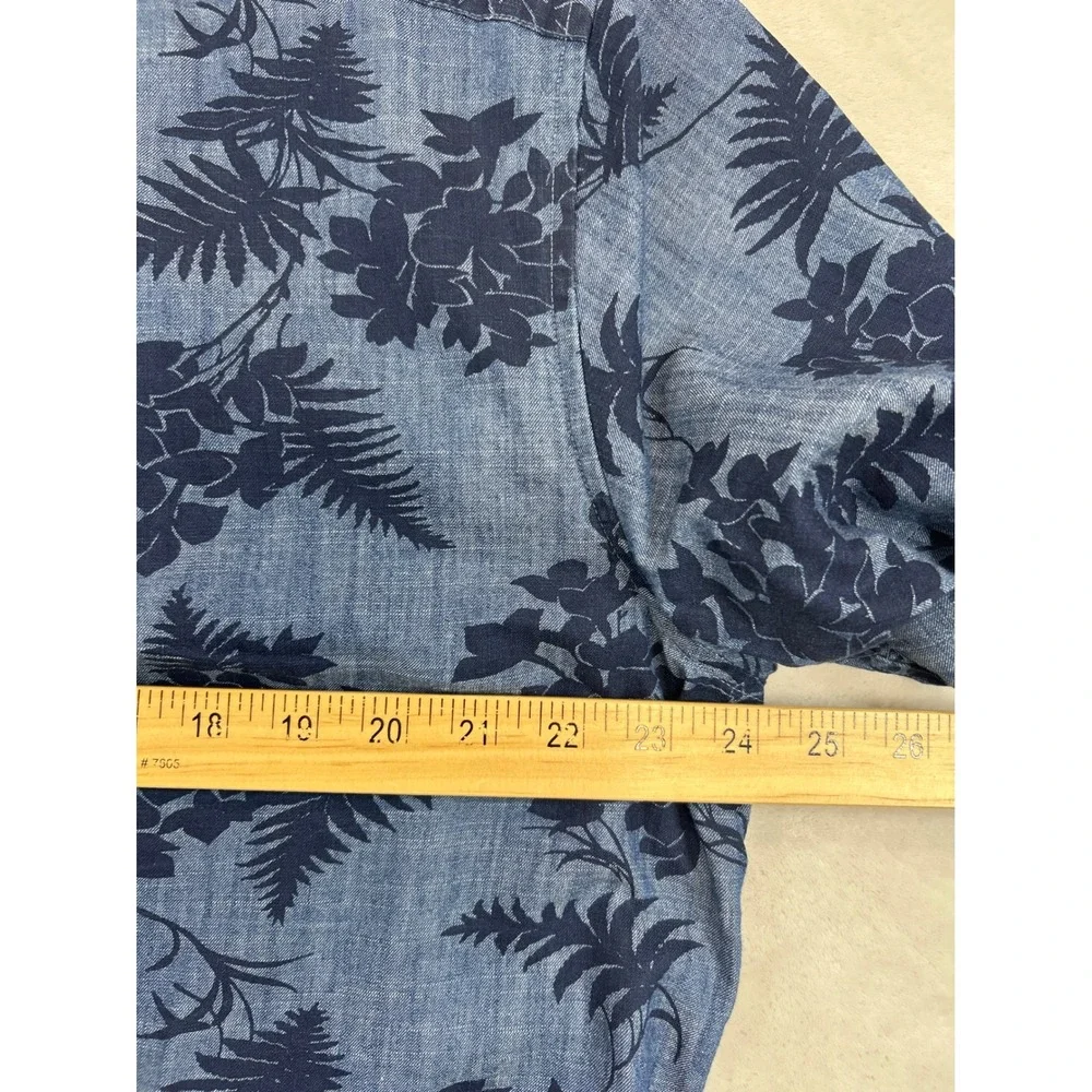 Banana Republic Shirt Mens L Blue Floral Camp Short Sleeve Cotton‎ Button Front